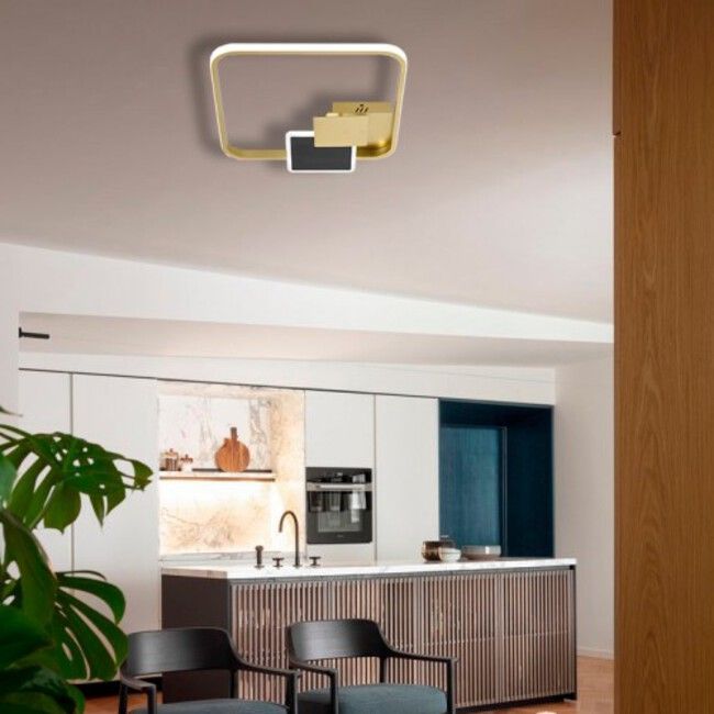 Plafón de techo LED negro-oro cuadrado